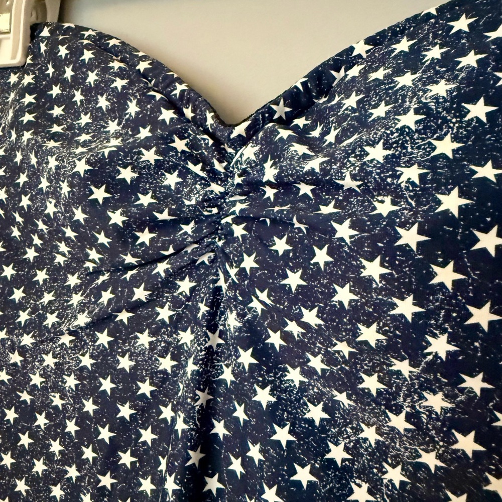 WeWoreWhat One Piece Distressed Navy Star Print Strapless Swim Suit Americana - Picture 8 of 15